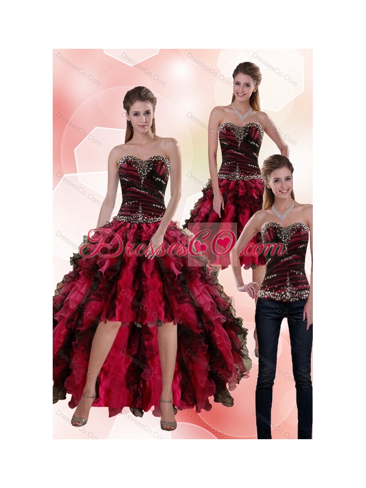 Affordable  Multi Color Detachable  Prom Dress with Beading and Ruffles