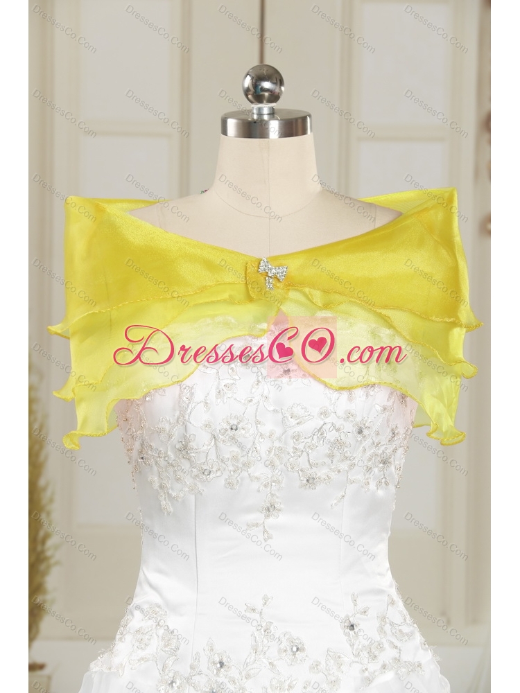 Delicate  Strapless Beading and Pick Ups Detachable  Dama Dress in Yellow