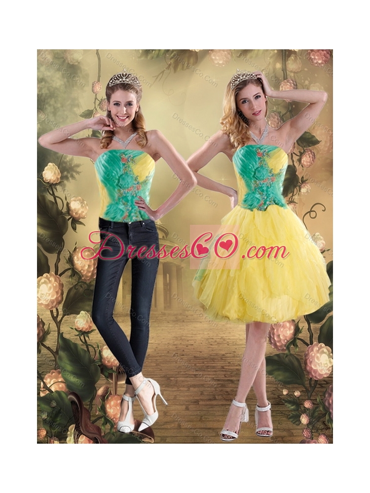 Elegant  Strapless Knee Length Multi Color Detachable  Prom Dress with Appliques
