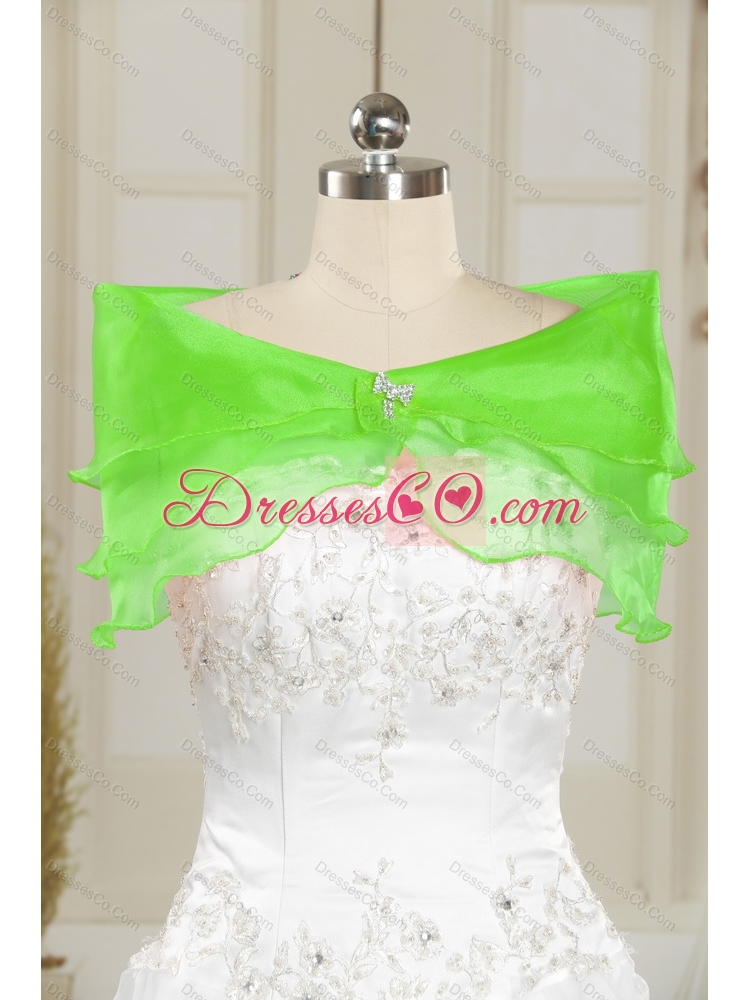 Exclusive Strapless Spring Green Detachable  Prom Dress with Appliques and Ruffles