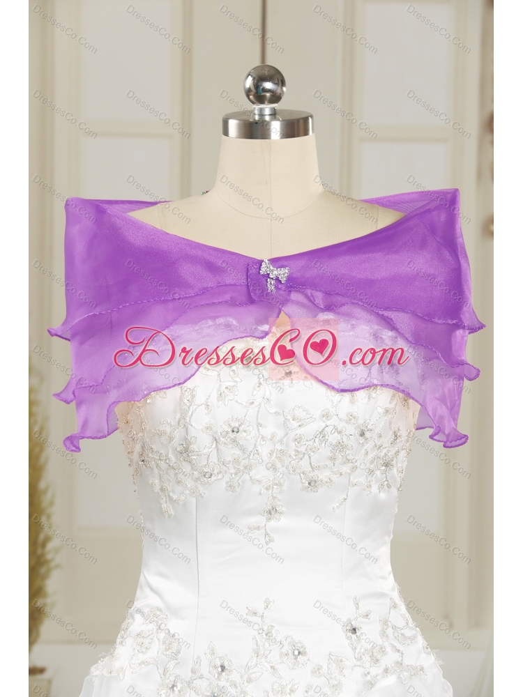 Remarkable  Strapless Purple Detachable  Prom Dress with Appliques and Ruffles