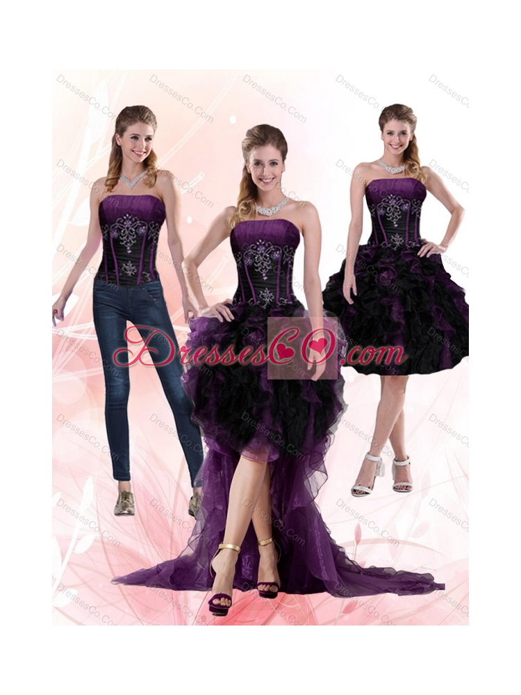 Multi Color Beading and Ruffles Strapless Knee length Detachable Prom Dress
