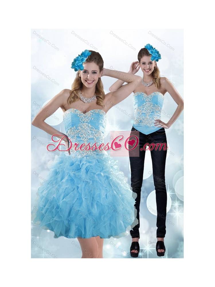 Exclusive Appliques and Ruffles Aqua Blue Detachable  Prom Dress for