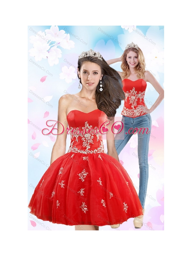 Luxurious  Appliques Detachable  Prom Dress in Red
