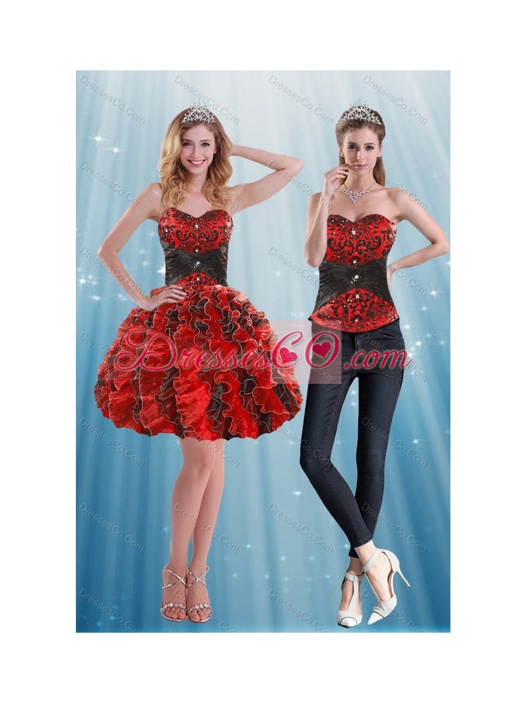 Multi Color  Detachable  Prom Dress with Appliques and Ruffles