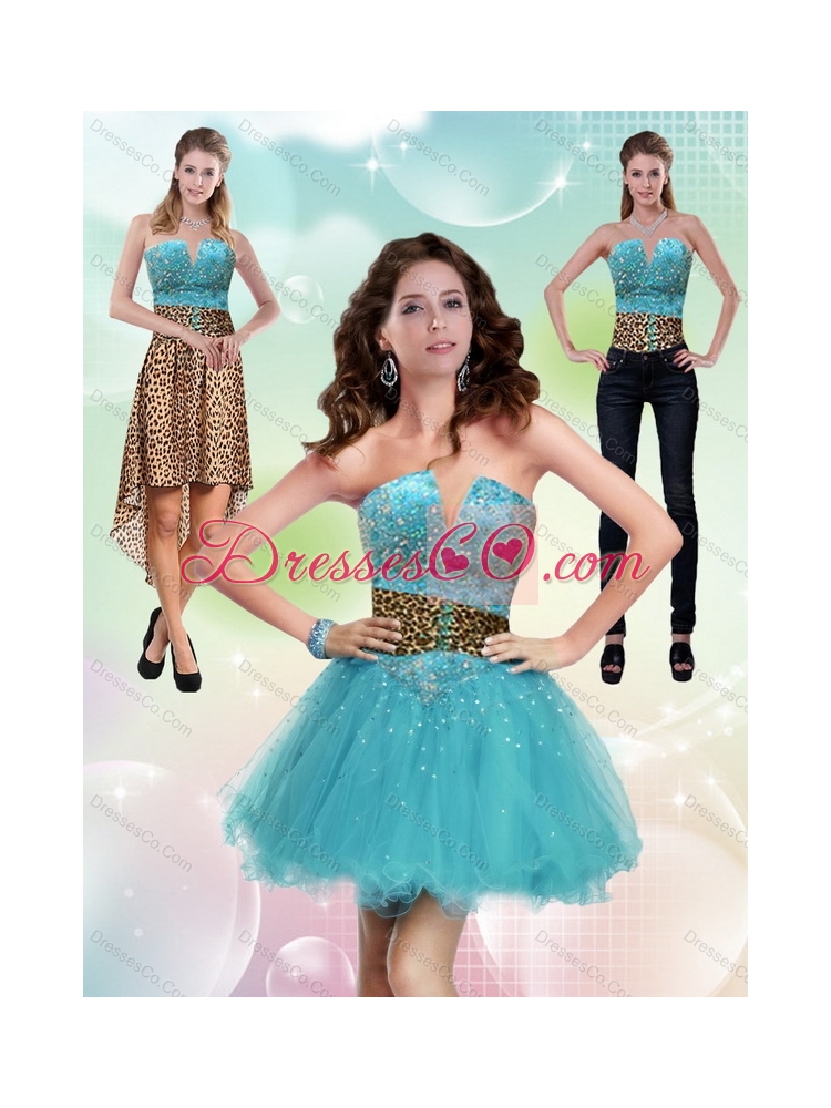 New Style Aqua Blue Leopard Printed  Detachable  Prom Dress with Beading