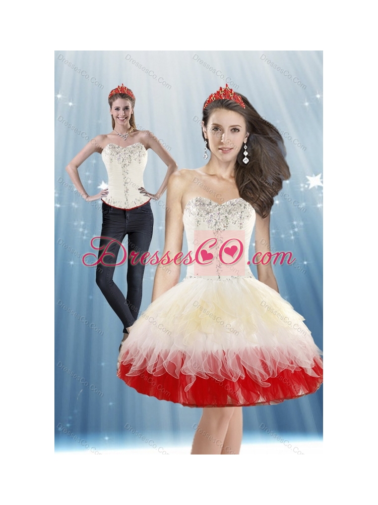 Perfect  White and Red Detachable  Prom Dress with Beading and Ruffled Layers