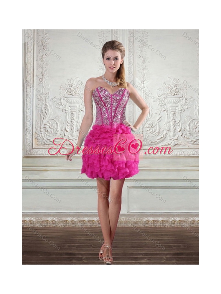 Hot Pink Sweet Sixteen Dress with Beading and Ruffles