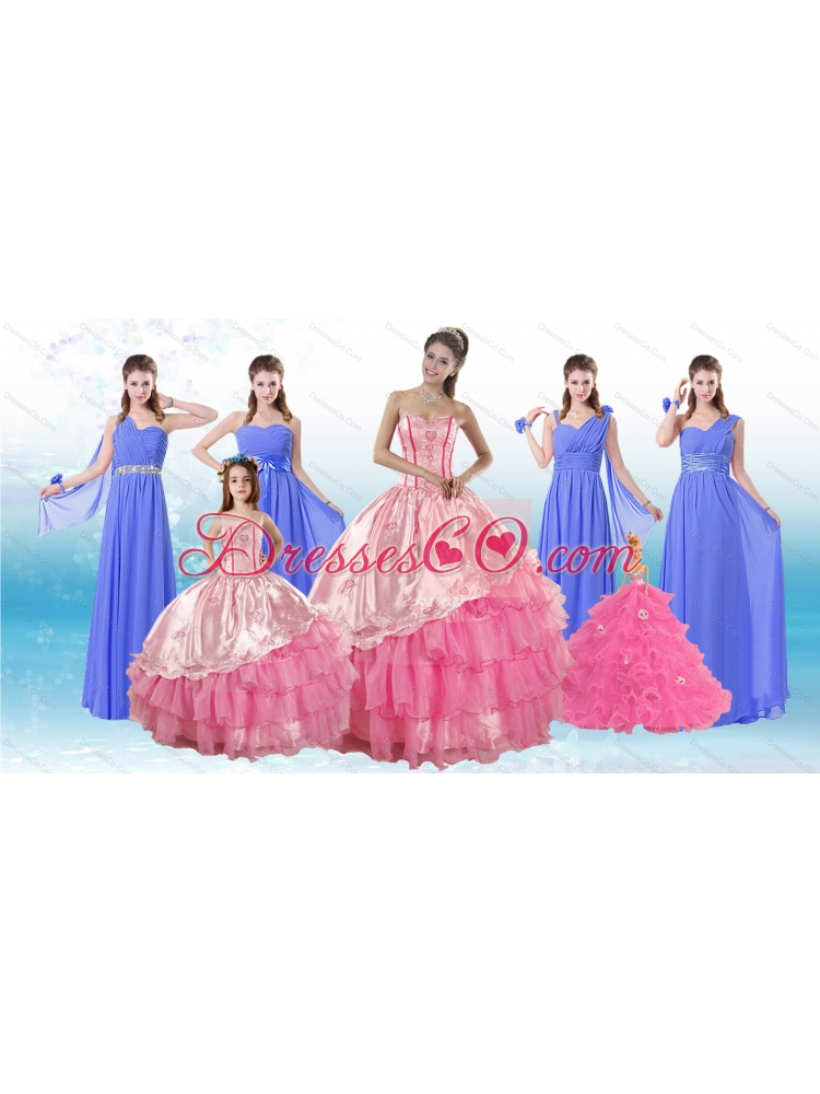Ruffled Layers Quinceanera Dress and Elegant Ruching Long Dama Dressand Rose Pink Floor Length Little Girl Dress