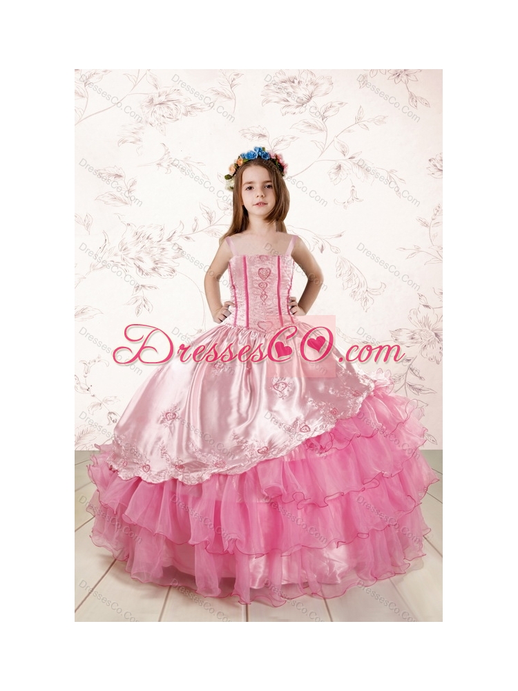 Ruffled Layers Quinceanera Dress and Elegant Ruching Long Dama Dressand Rose Pink Floor Length Little Girl Dress