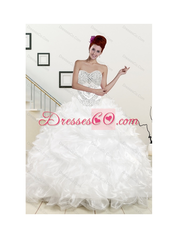 White Ball Gown Quinceanera Dress and Black Short Dama Dressand Beading and Ruffles Little Girl Dress