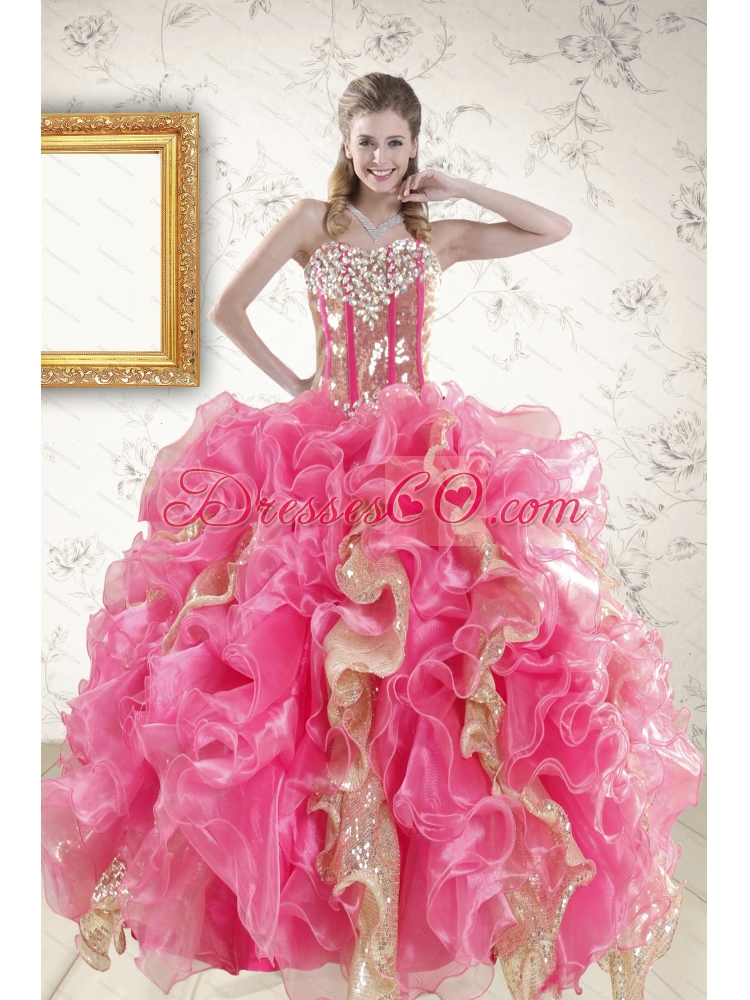 Beading Multi Color Ball Gown Quinceanera Dress and Ruching Knee Length Dama Dressand Ruffles  Spaghetti Straps Little Girl Dress