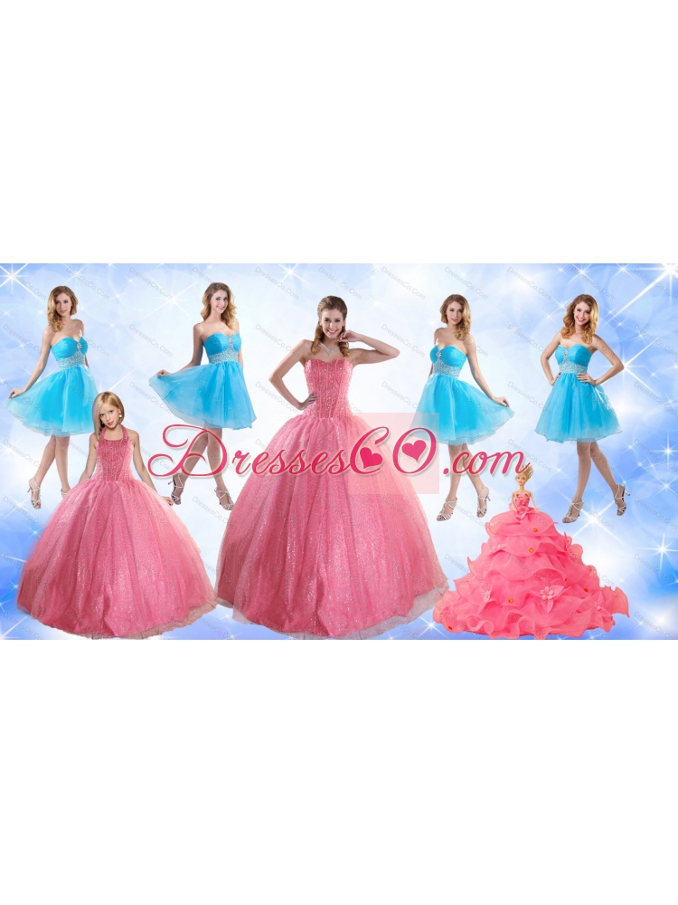 Cute Ball Gone Quinceanera Dress and Beading Baby Blue Dama Dressand Rose Pink Halter Top Little Girl Dress