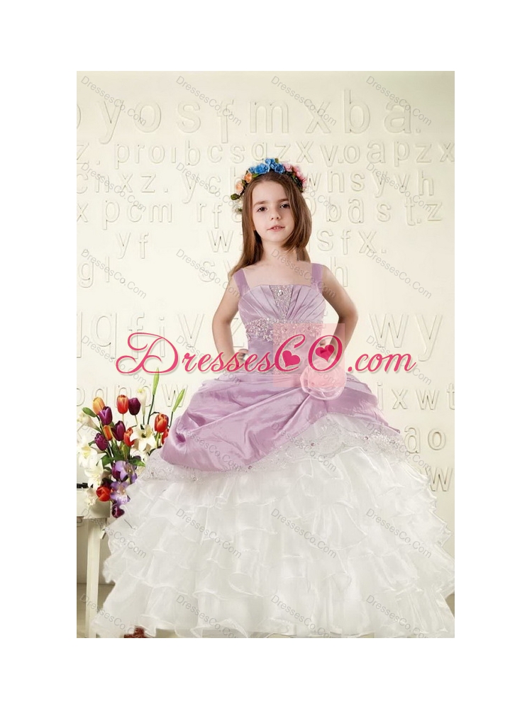 Elegant Multi Color Strapless Hand Made Flower Quinceanera Dress and Ruching Pretty Prom Dressand Ruffles Straps Little Girl Dress