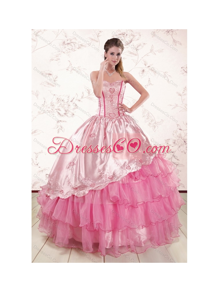 Ruffled Layers Quinceanera Dress and Ruching Apple Green Dama Dressand Rose Pink Little Girl Dress