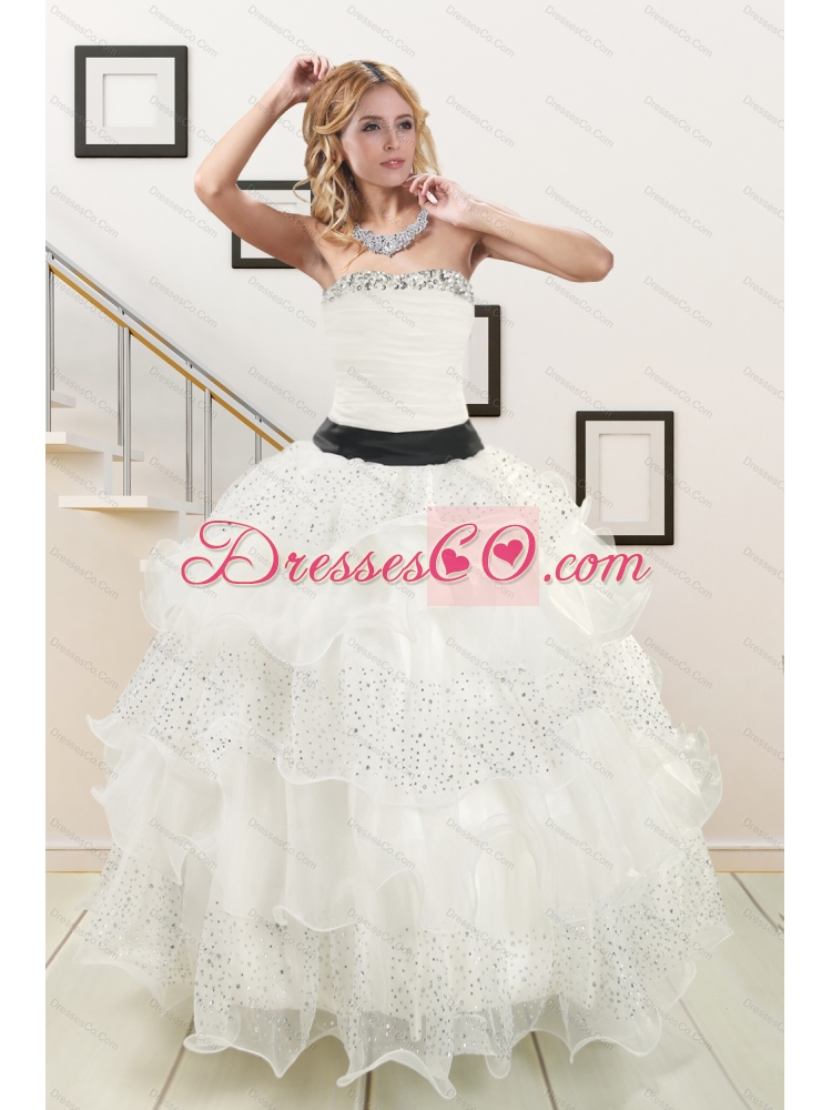 Strapless Beading White Quinceanera Dress and Baby Pink Short Prom Dressand White Straps Beading Little Girl Pageant Dress