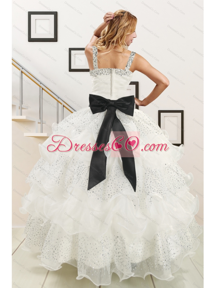 Strapless Beading White Quinceanera Dress and Baby Pink Short Prom Dressand White Straps Beading Little Girl Pageant Dress