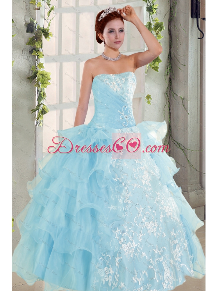 Strapless Ruffles Elegant Quinceanera Dress and Fashionable High Low Prom Dress and  Appliques and Ruffles Baby Bule Little Girl Pageant Dress