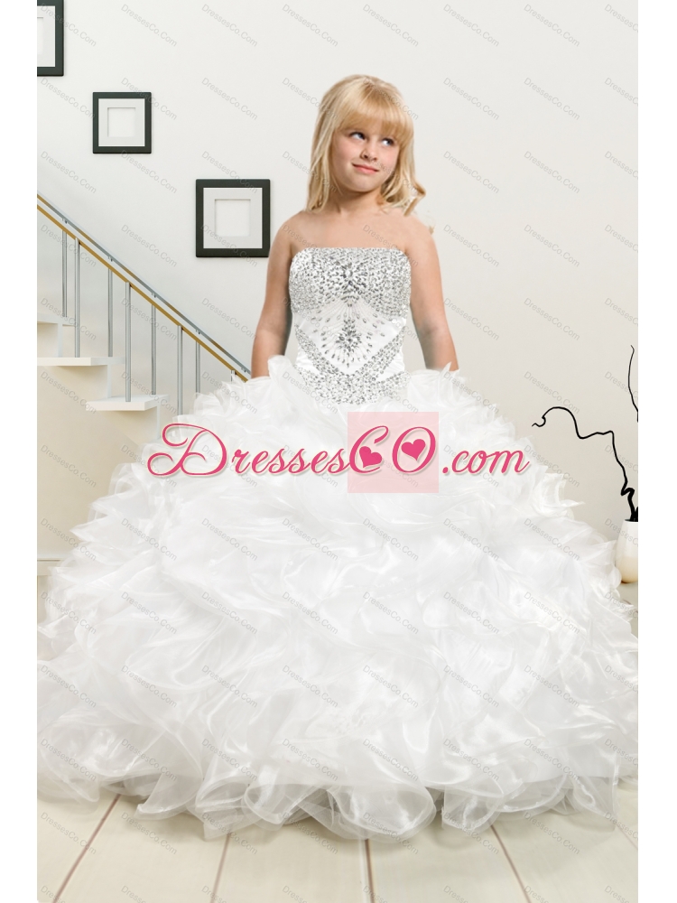 White Ruffles Quinceanera Dress and Sequins V Neck Pink Dama Dressand Beading White Little Girl Dress