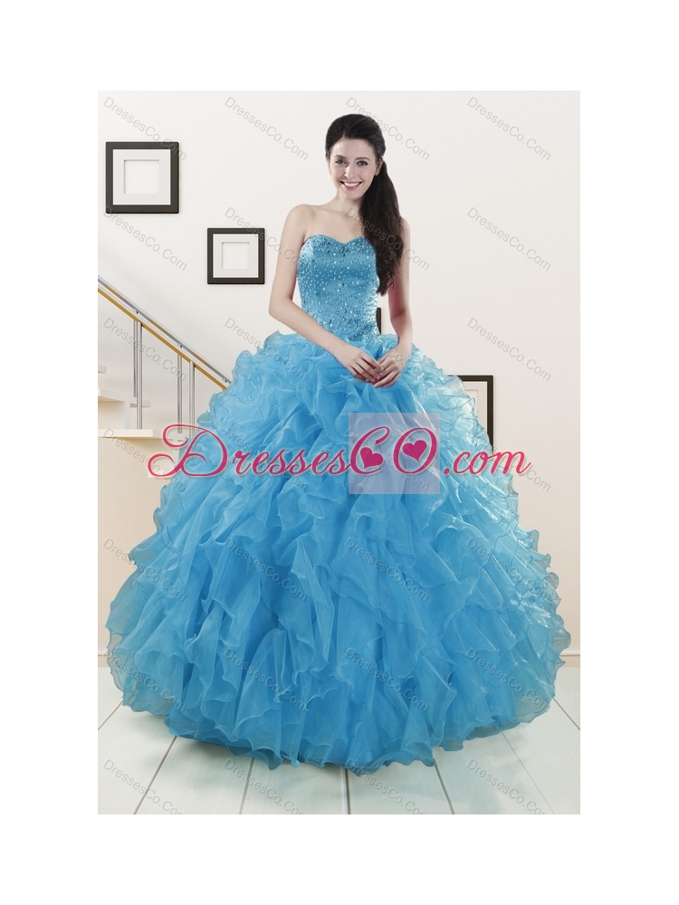 Cheap Teal Quinceanera Dress and Ruching and Beading Short Prom Dressand Halter Top Ruffles Little Girl Dress