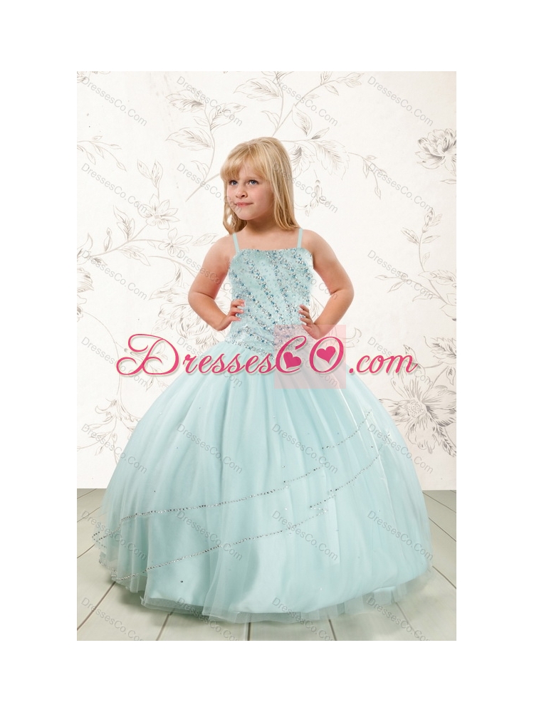 Apple Green Beading Quinceanera Dress and Pretty Ruching Knee Length Prom Dressand Spaghetti Straps Beading Little Girl Dress