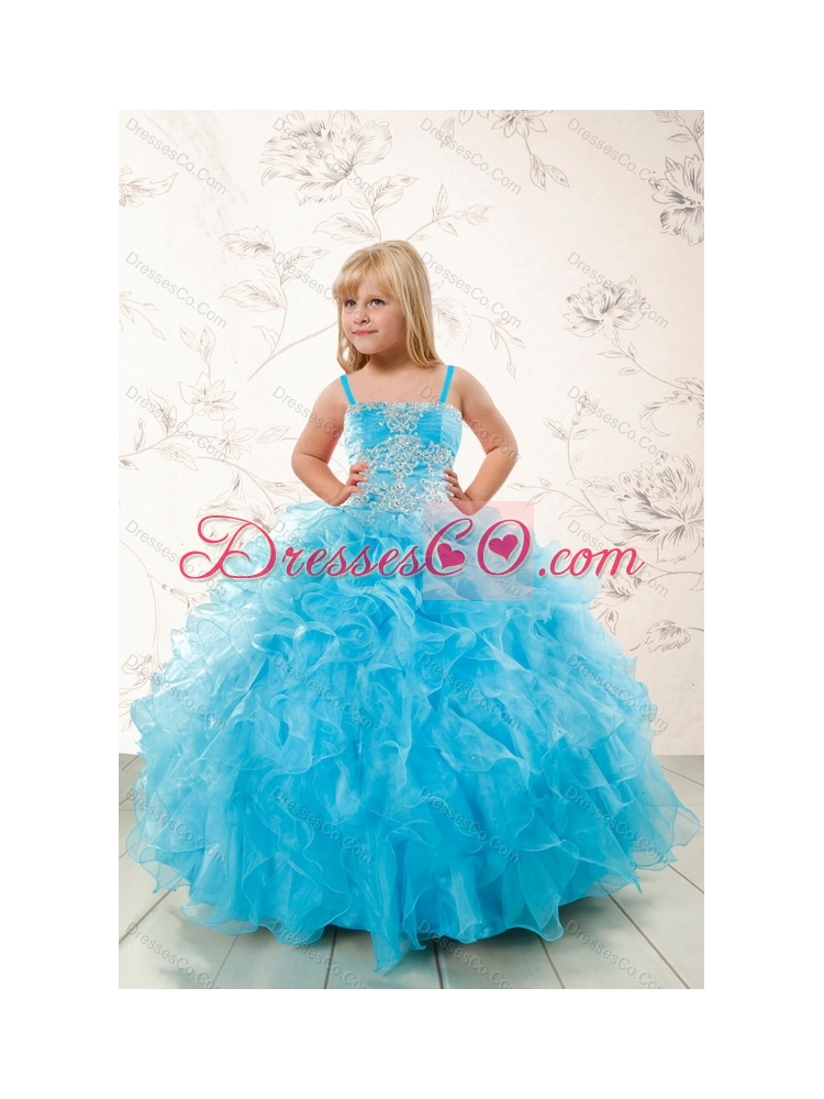 Baby Blue Ruffles Quinceanera Dress and Hand Made Flowers Baby Pink Dama Dressand Straps Appliques Little Girl Dress