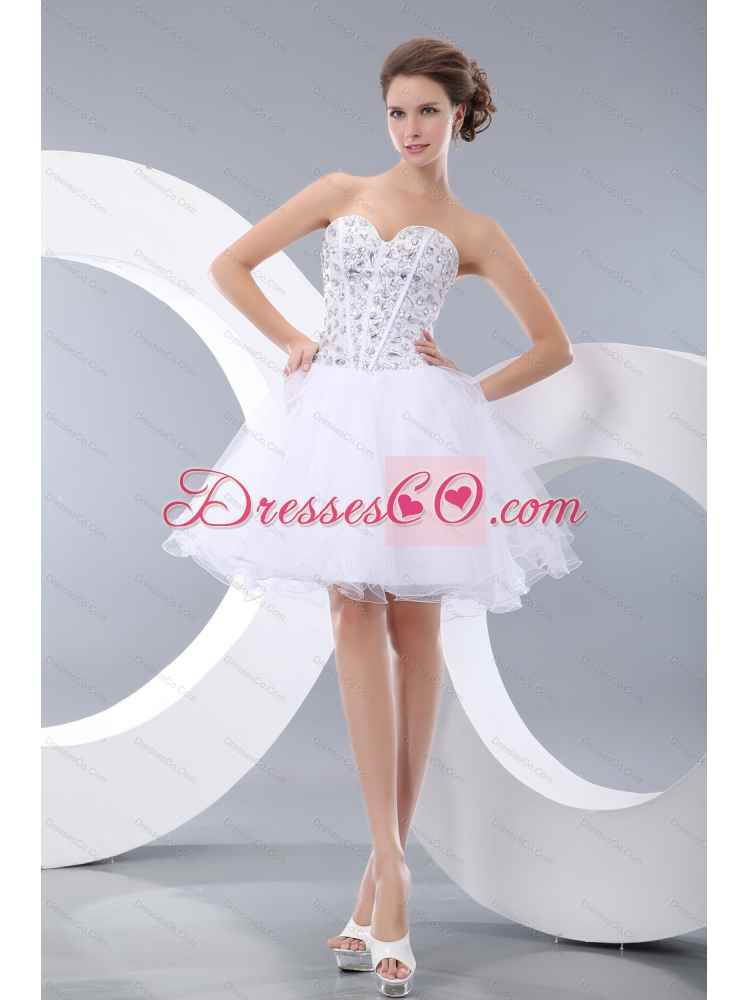 Beading and Ruffles Quinceanera Dress and Rhinestones White Short Dama Dressand Spaghetti Straps Embroidery Little Girl Dress