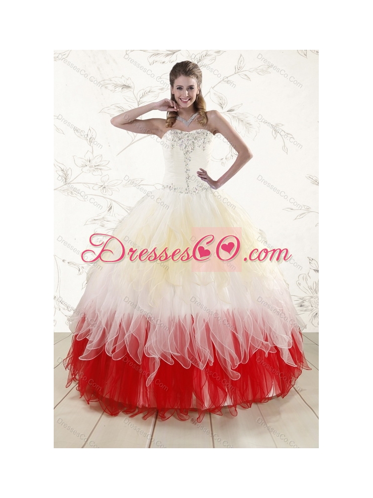 Multi Color Strapless Beading Quinceanera Dress and White Strapless Ruching Prom Dressand  Halter Top Beading Little Girl Dress