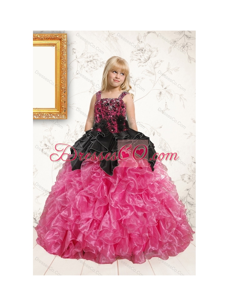 Multi Color Ruffles and Beading Dress for a Quinceanera and Bowknot Short Prom Dressand Straps Multi Color Girl Pagean Dress