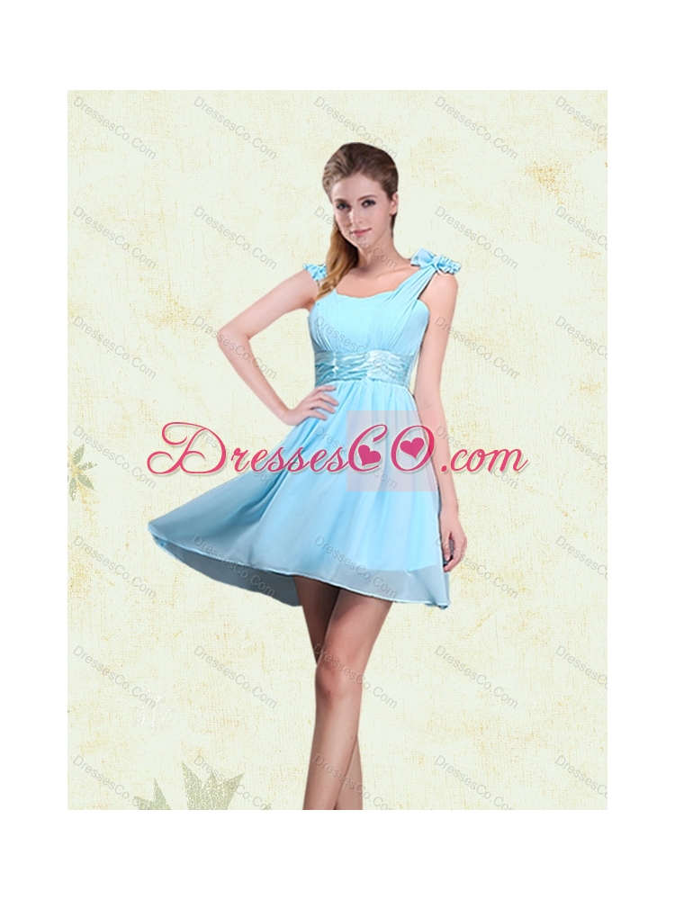 Pick Ups and Embriodery Baby Blue Quinceanera Dress and Ruching Short Dama Dressand Embroidery Baby Blue Little Girl Dress