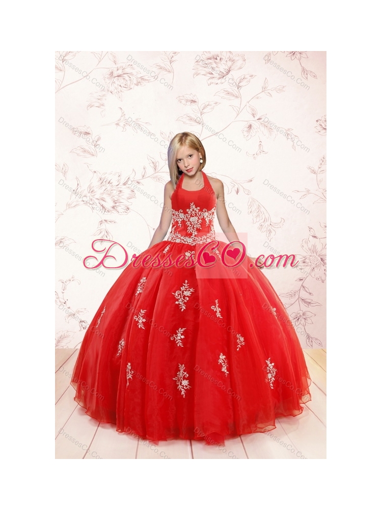 Red Ball Gown Appliques Quinceanera Dress and Short Beading White Dressand Red Halter Top Little Girl Dress