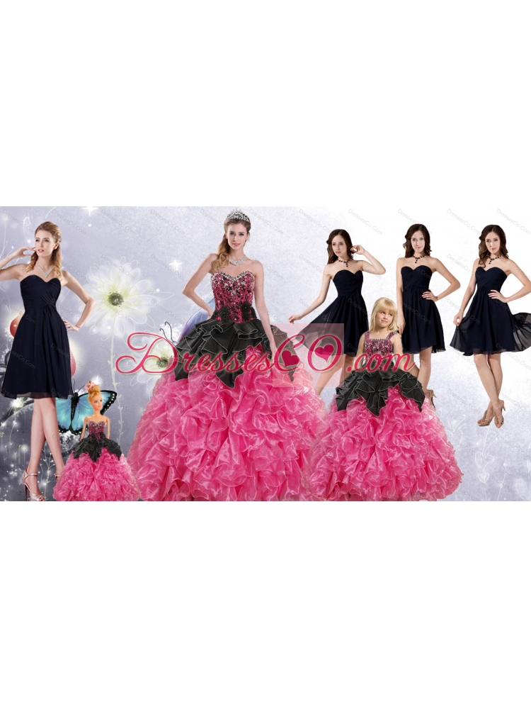 Ruffles and Beading Multi Color Quinceanera Gown and Black Short Prom Dress and Multi Color Straps Little Girl Dress