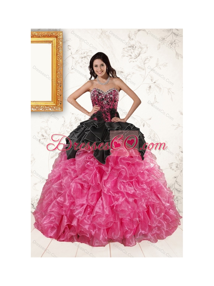 Ruffles and Beading Multi Color Quinceanera Gown and Black Short Prom Dress and Multi Color Straps Little Girl Dress