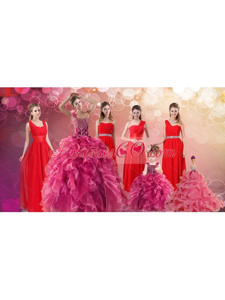 Ruffles One Shoulder Sweet Sixteen Dress and Red Long Beading Prom Dressand Ball Gown Straps Beading Little Girl Dress