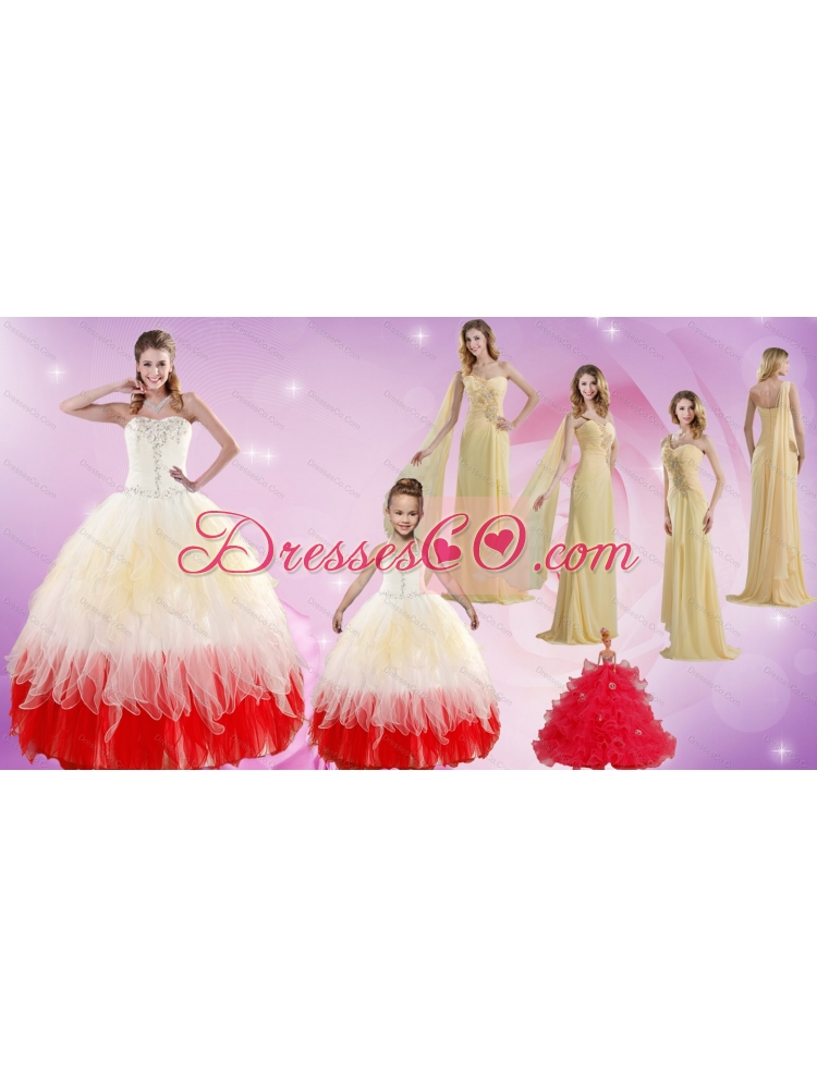 Strapless Beading Multi Color Quinceanera Dress and Beading Long Prom Dressand Multi Color Halter Top Little Girl Dress