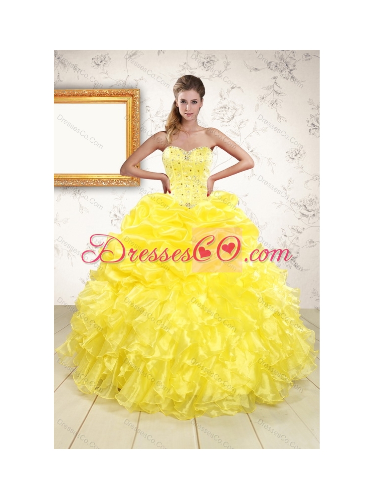 Yellow Rufflers Beading Quinceanera Dress and Bownot Short Prom Dressand Yellow Spaghetti Straps Beading Pageant Dress Little Girl