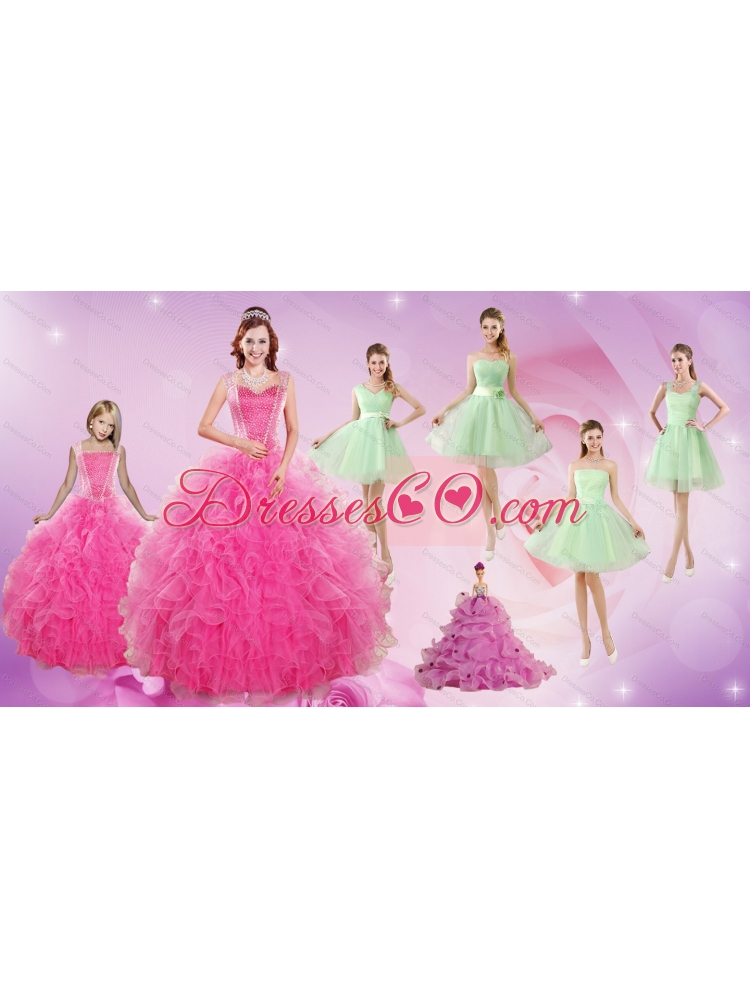 Beautiful Ruffles and Beading Quinceanera Dress and Apple Green Short Dama Dressand Beading Little Girl Dress