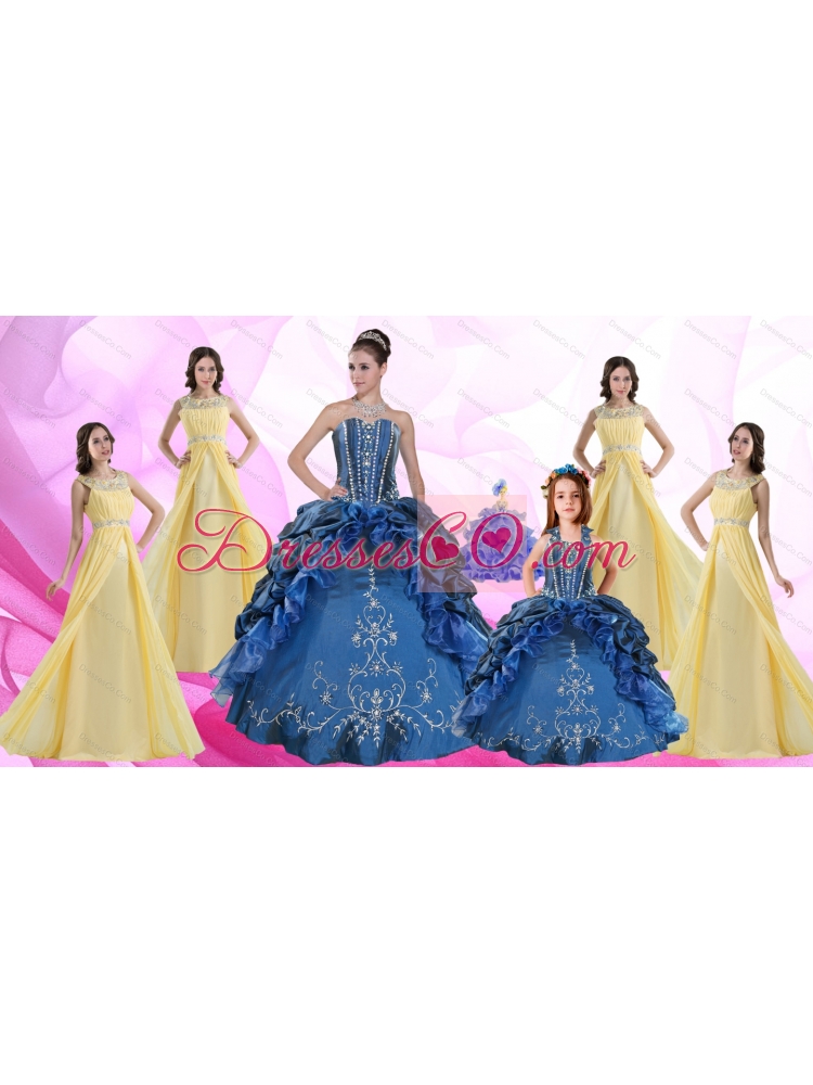 Ruffles and Beading Quinceanera Dress and Beading Long Dama Dressand Halter Top Embroidery Little Girl Dress