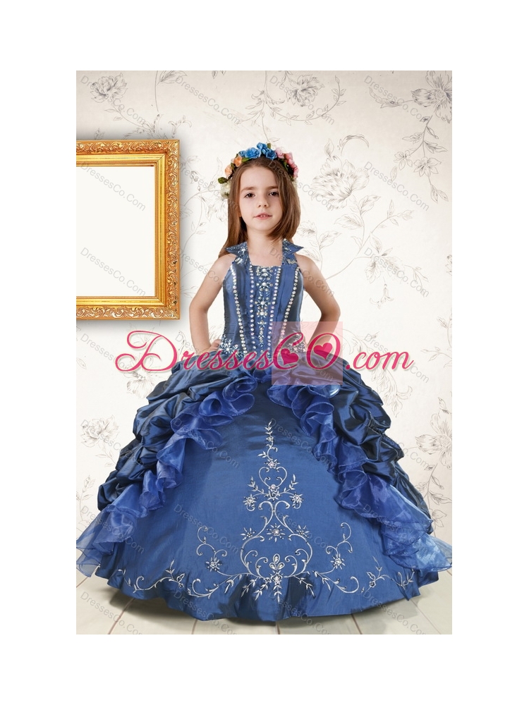 Ruffles and Beading Quinceanera Dress and Beading Long Dama Dressand Halter Top Embroidery Little Girl Dress