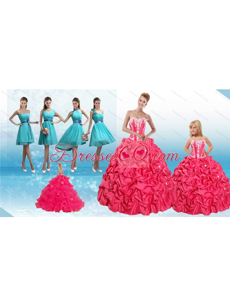 Pick Ups and Appliques Quinceanera Dress and Baby Blue Short Dama Dressand Strapless Pick Ups Little Girl Dress