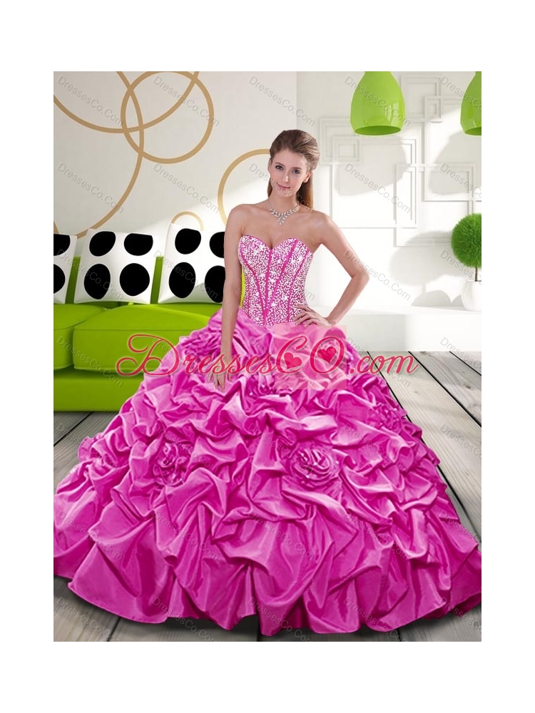 Affordable Fuchsia Quinceanera Dress with Beading and Pick Ups
