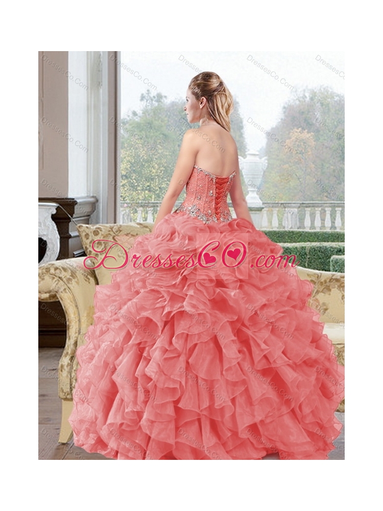 Cheap Beading and Ruffles Quinceanera Dress in Watermelon