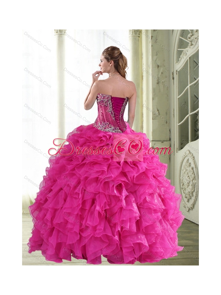 Cheap Beading and Ruffles Quinceanera Dress in Hot Pink