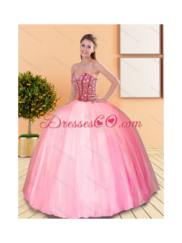Remarkable Beading Ball Gown Quinceanera Dress in Rose Pink