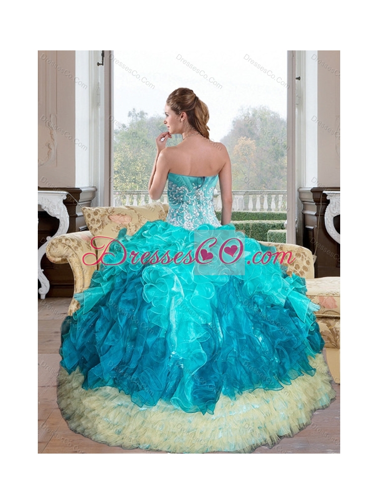 Cheap Multi Color  Quinceanera Gown with Appliques and Ruffles