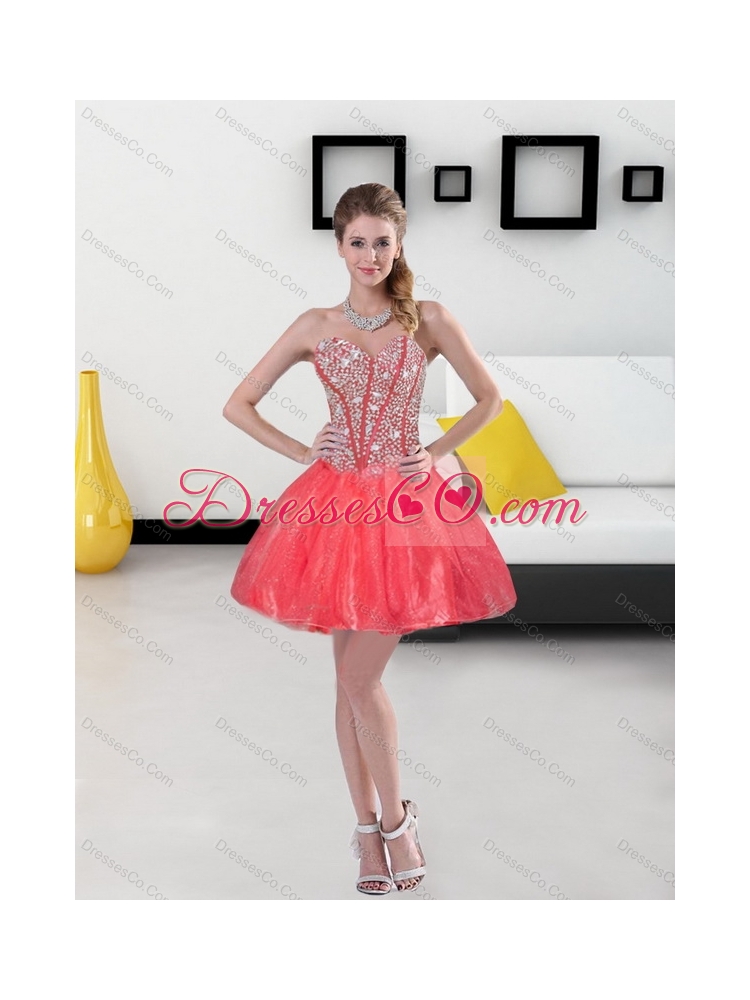 Flirting Beading and Ruffled Layers Coral Red Quinceanera Dress