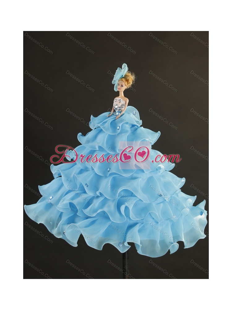 Wonderful Beading and Ruffles Turquoise Quinceanera Dress  Spring