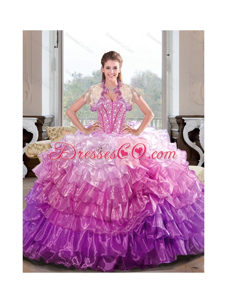 Beading and Ruffled Layers Multi Color Quinceanera Dresses