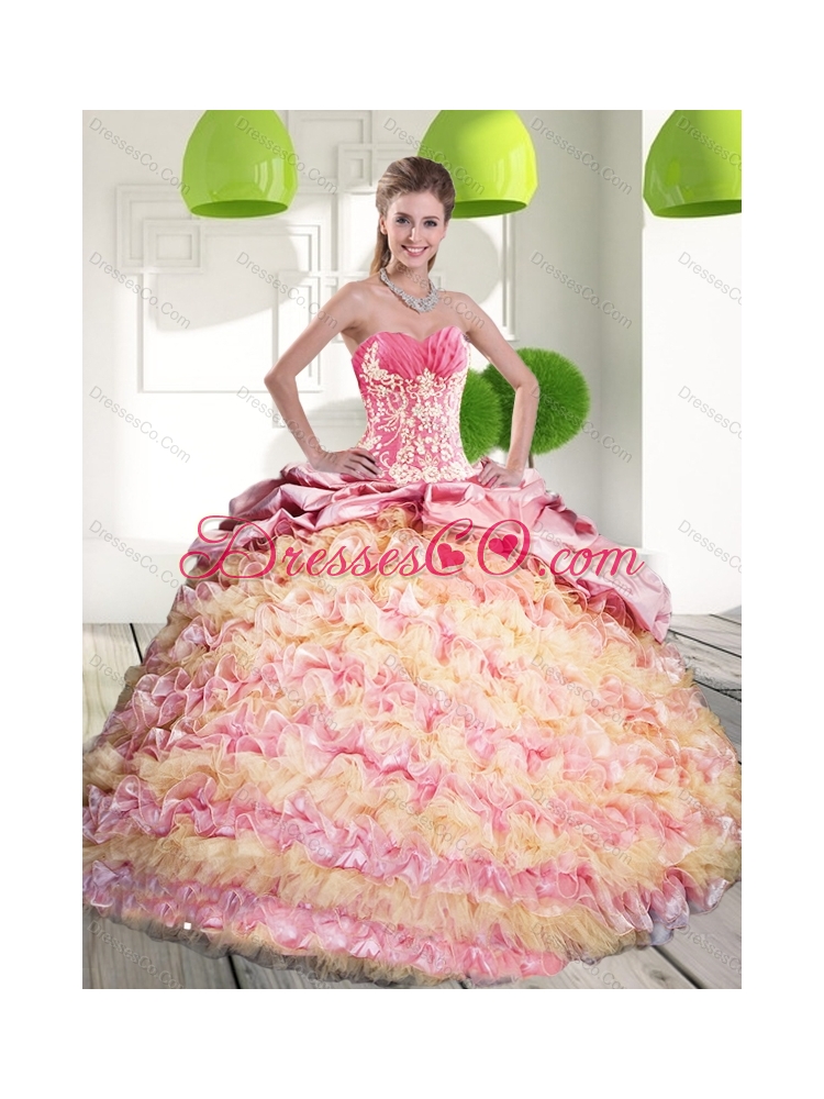 Brand New Quinceanera Dress with Ruffled Layers and Appliques