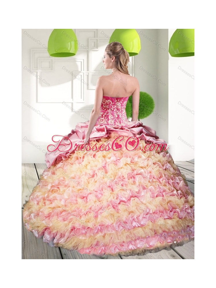 Brand New Quinceanera Dress with Ruffled Layers and Appliques